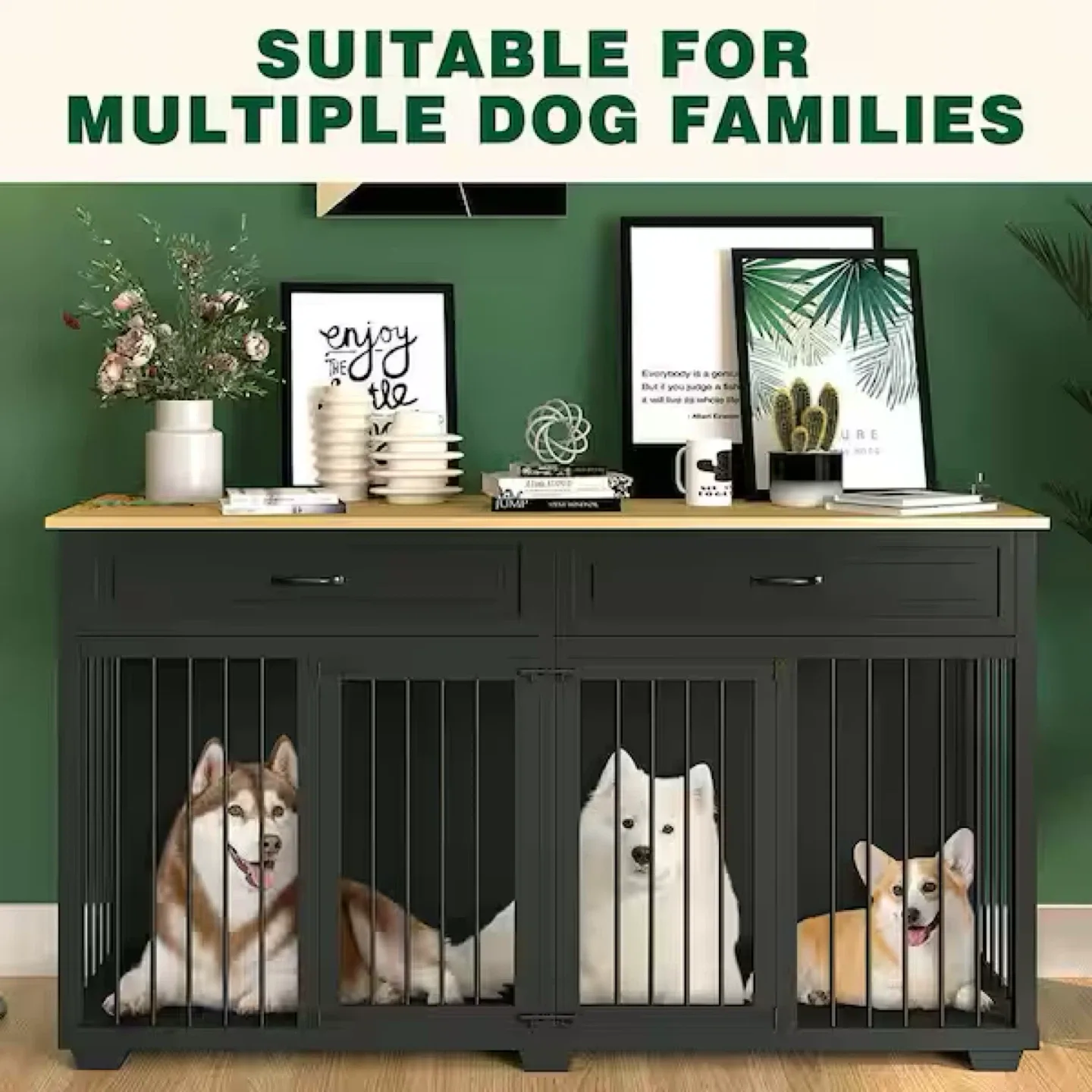 Black Wood Storage Cabinet with Dog Crate (New) image indicator(6)