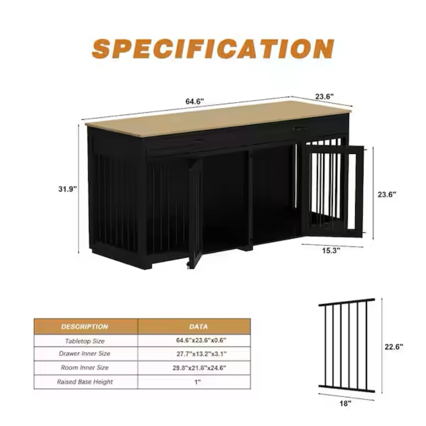 Black Wood Storage Cabinet with Dog Crate (New) image indicator(5)