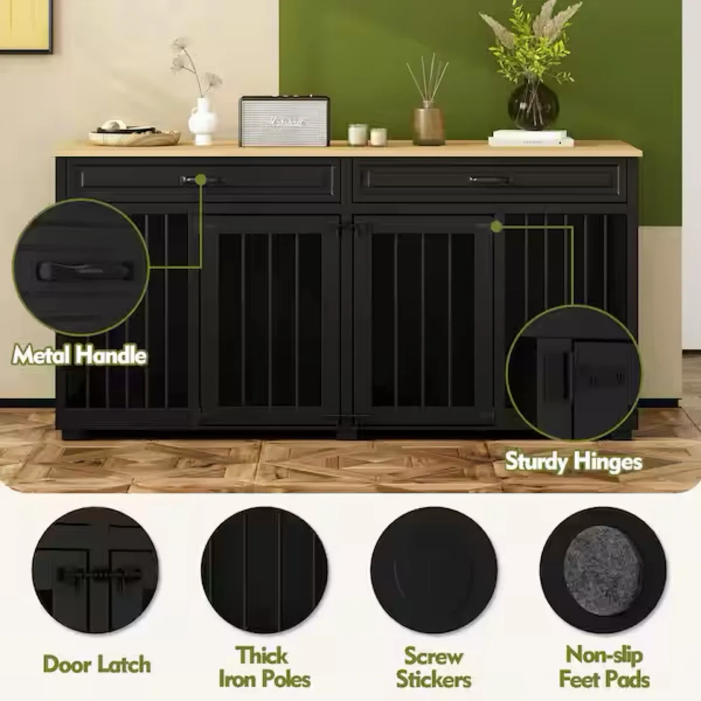 Black Wood Storage Cabinet with Dog Crate (New) image indicator(2)