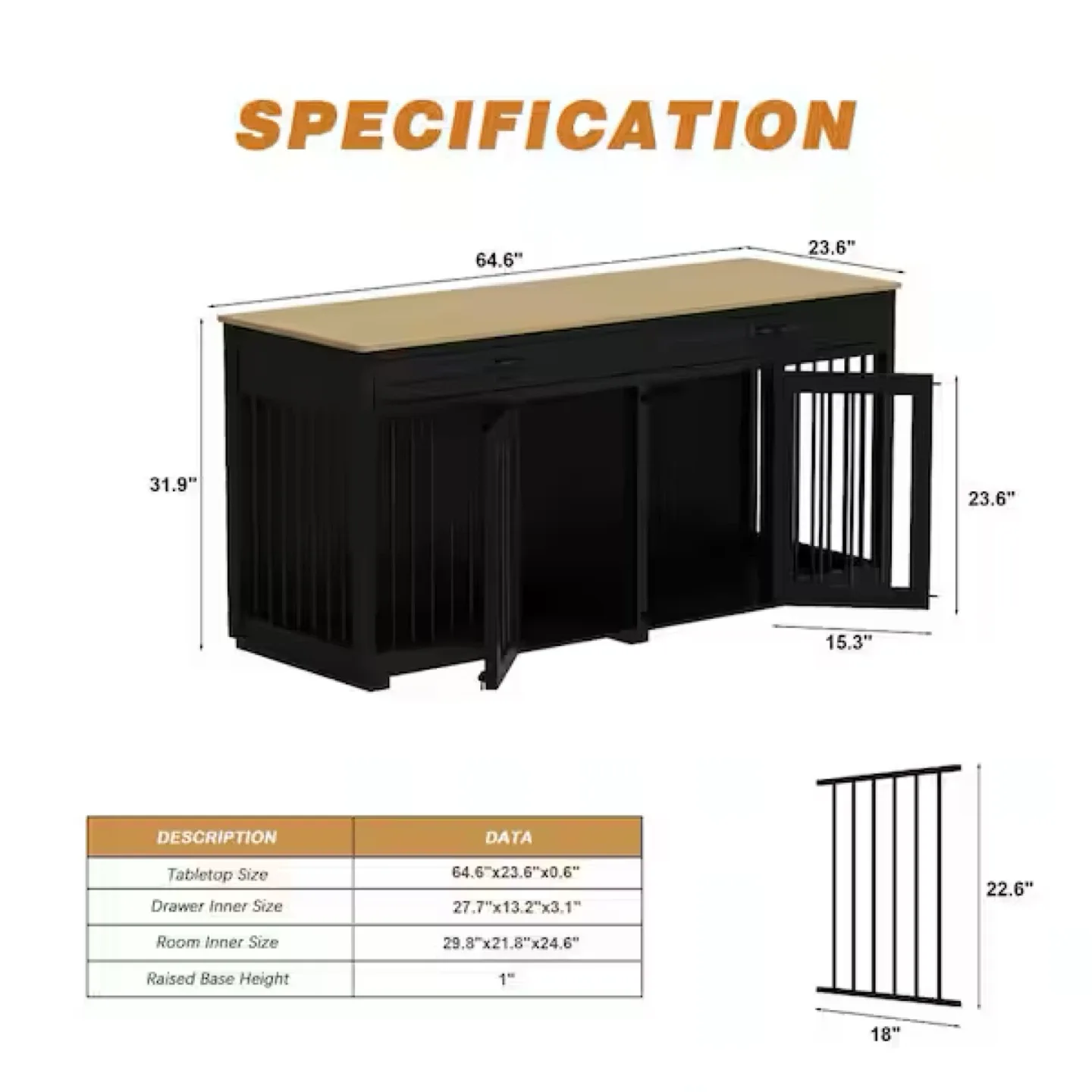 Black Wood Storage Cabinet with Dog Crate (New) image indicator(8)