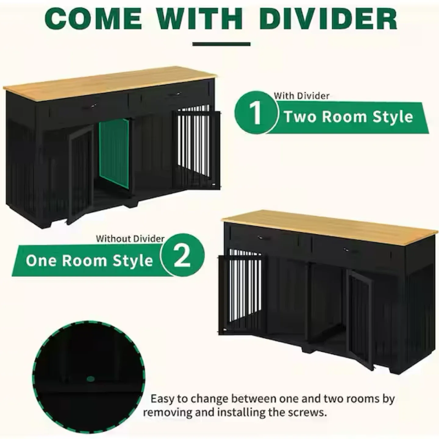 Black Wood Storage Cabinet with Dog Crate (New) image indicator(7)