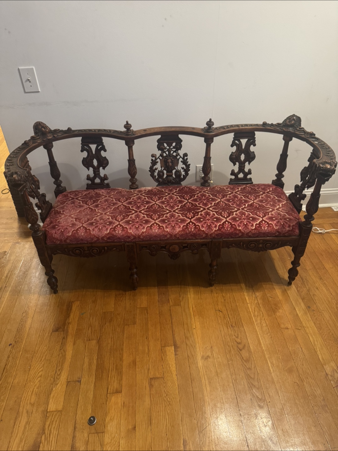 Antique Settee Bench with Ornate Carvings - photo 3