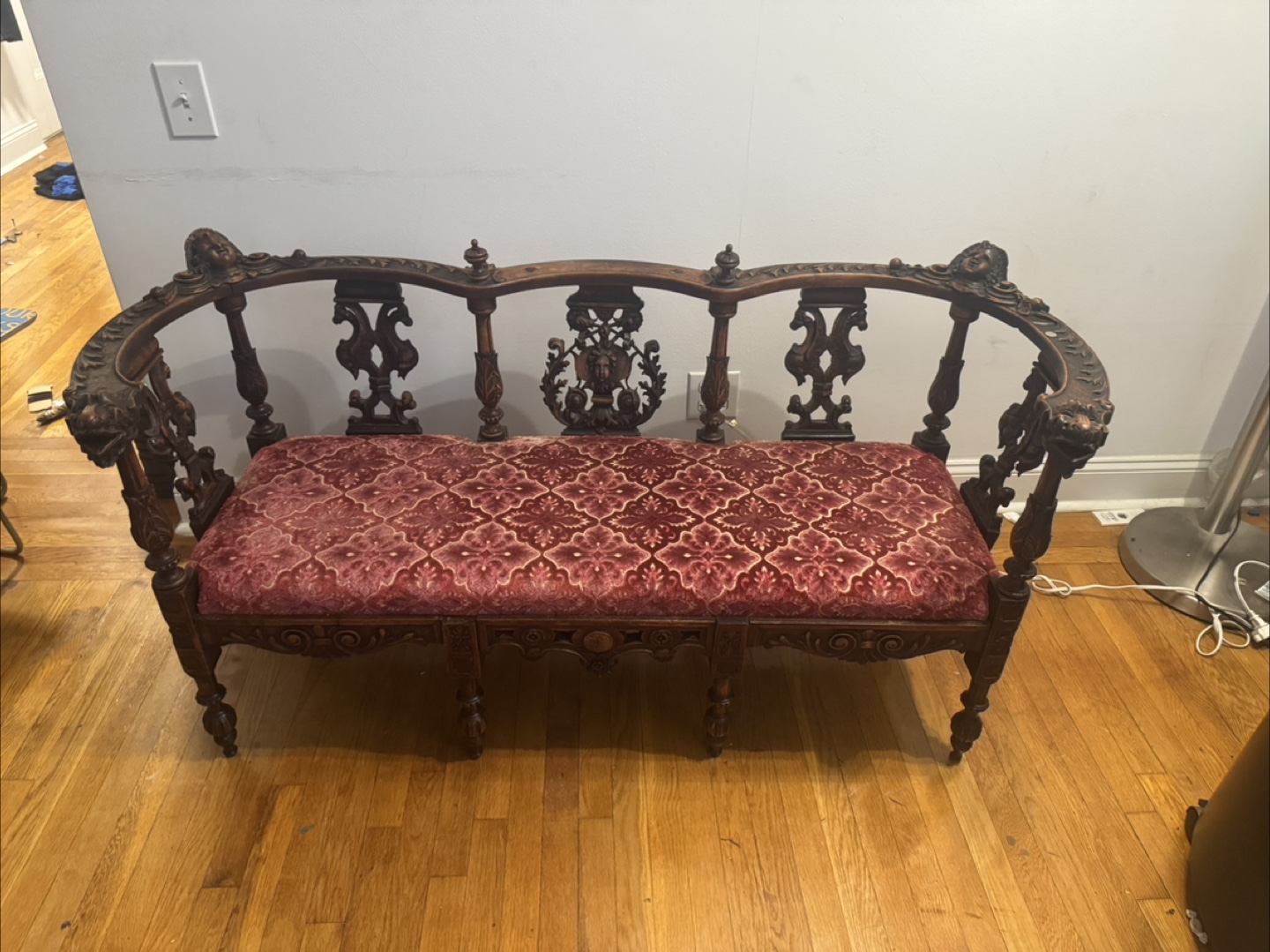 Antique Settee Bench with Ornate Carvings - photo 2