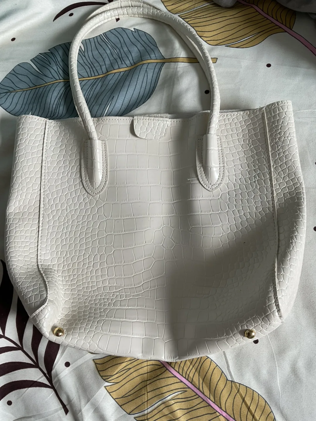 White Tote Bag with Crocodile Pattern thumbnail