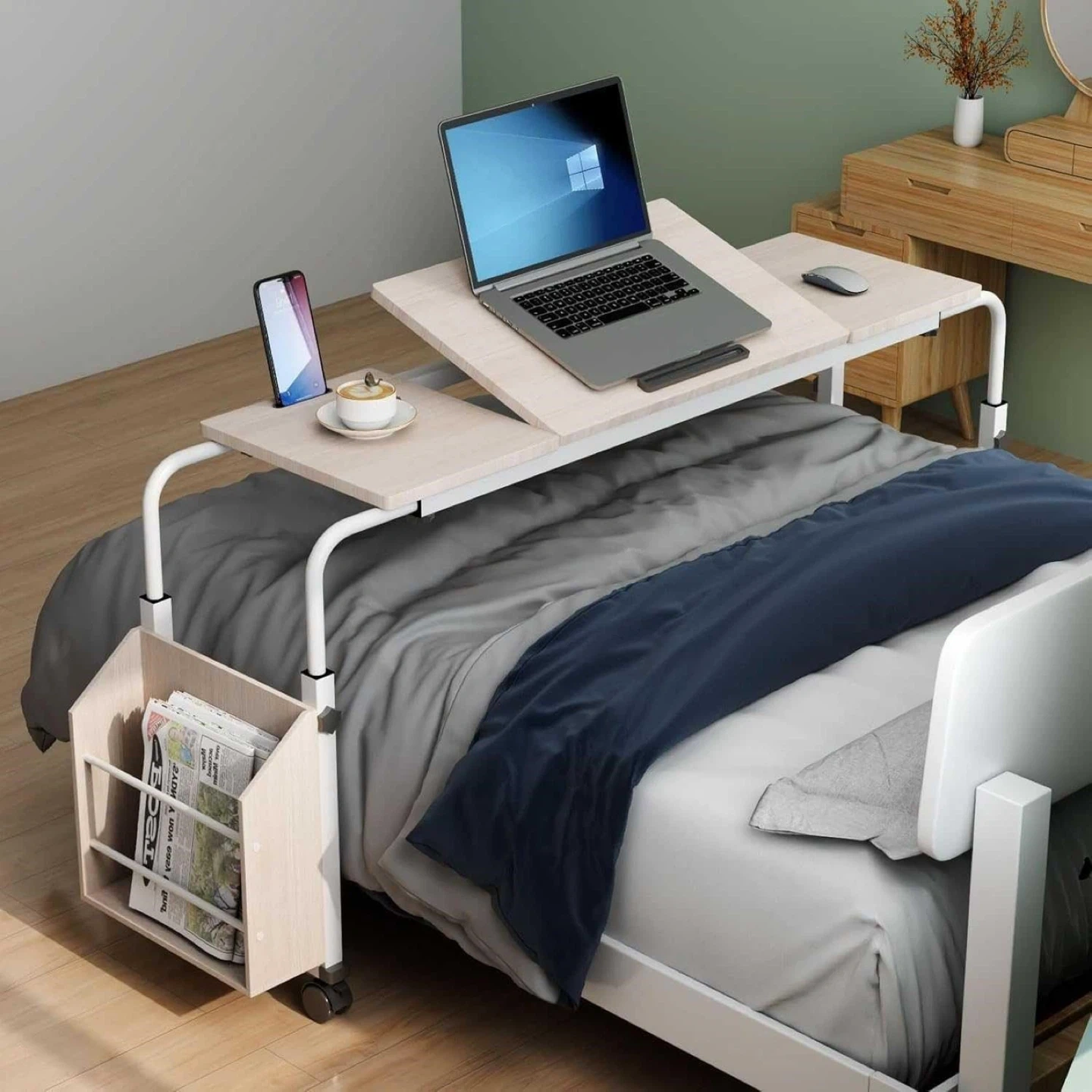 BOYVEN Overbed Table with Wheels - Adjustable Tilt Desktop | Karrot