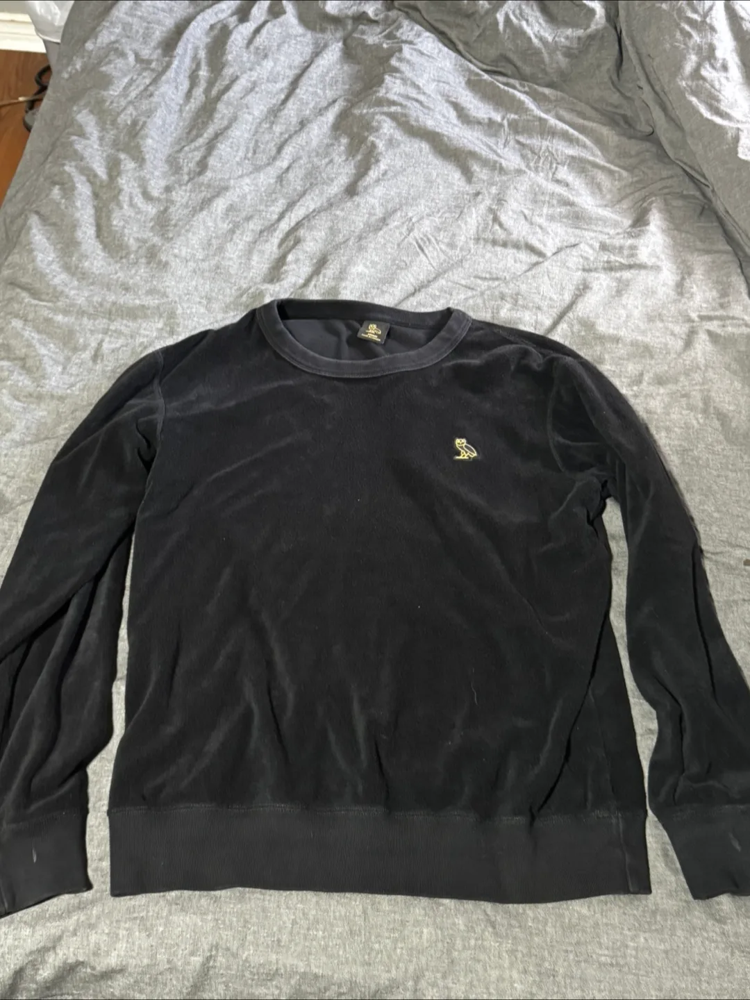 OVO Black Velour Crewneck - Size Medium thumbnail