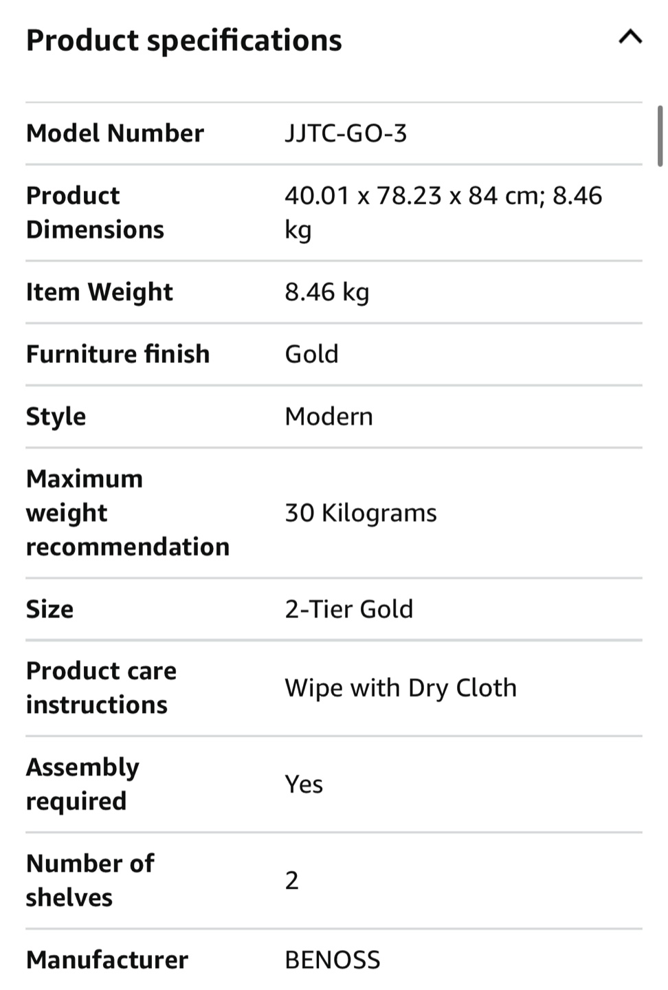 BENOSS Gold Bar Cart - 2 Tier on Wheels - photo 3