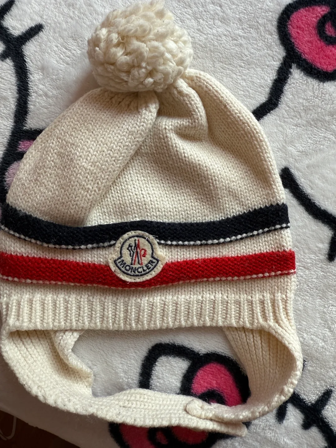Moncler Wool Beanie - Cream with Stripes thumbnail