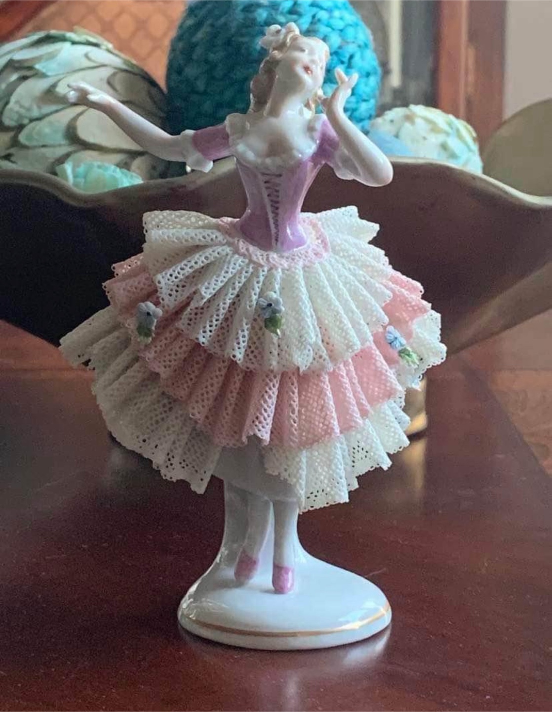 Antique German Dresden Lace Porcelain Ballerina Dancer Figurine