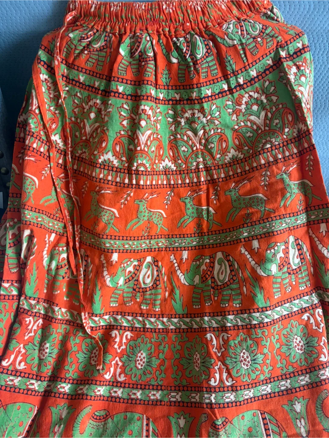 Boho Orange & Green Elephant Print Skirt image indicator(3)