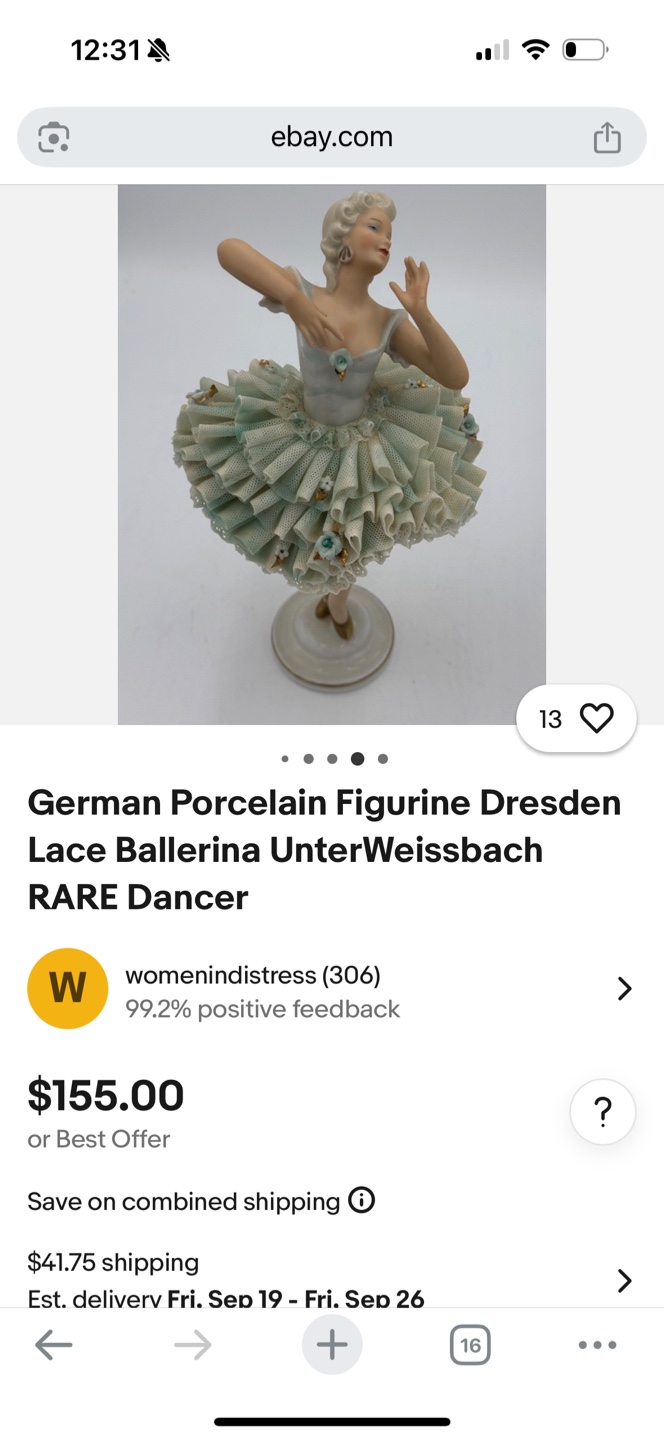 Antique German Dresden Lace Porcelain Ballerina Dancer Figurine - photo 5