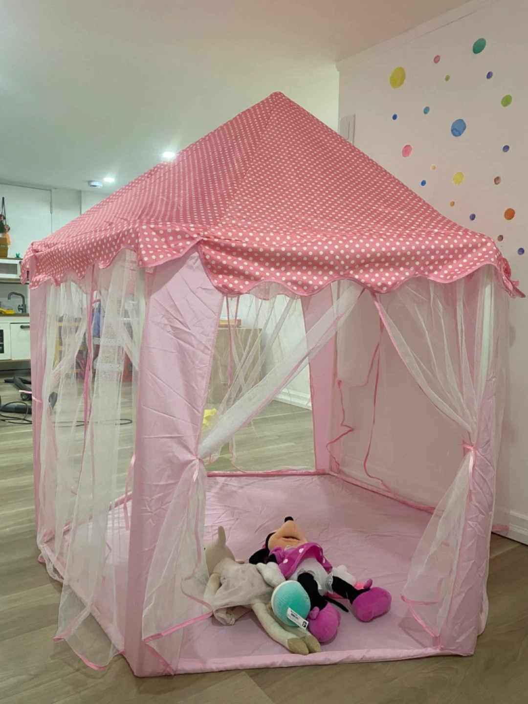 Pink Polka Dot Kids Play Tent with Lights