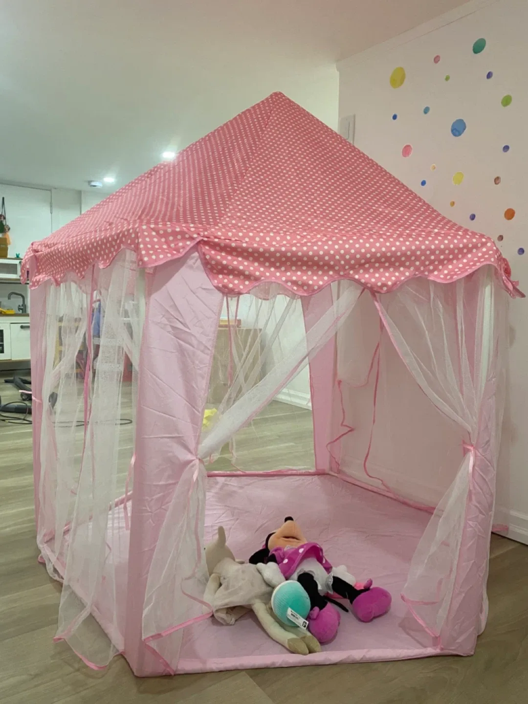 Pink Polka Dot Kids Play Tent with Lights thumbnail