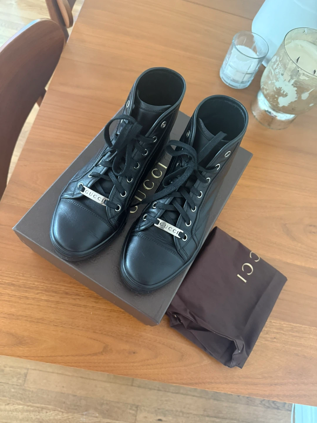 Gucci Black Leather High-Top Sneakers - photo 2