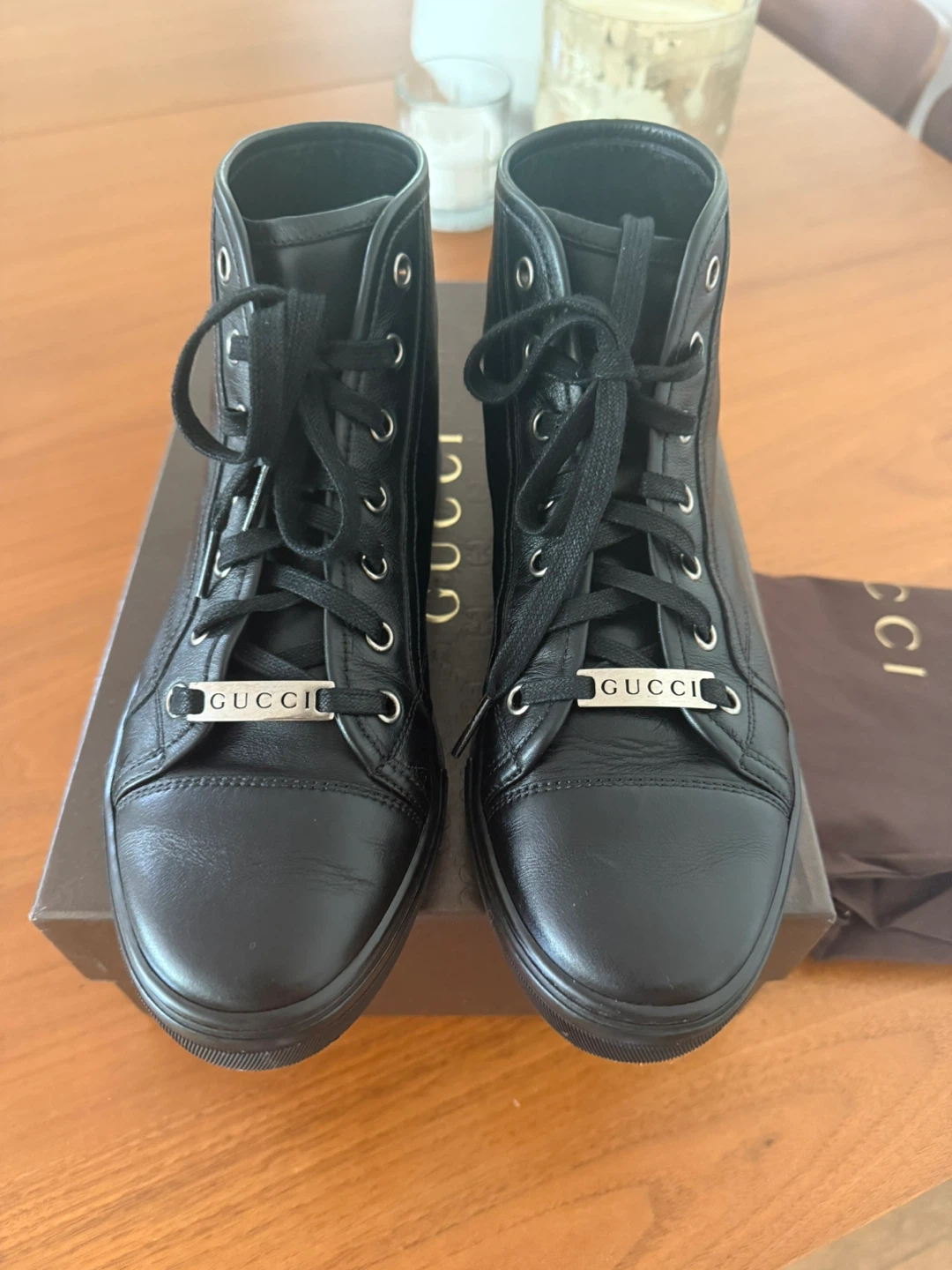 Gucci Black Leather High-Top Sneakers
