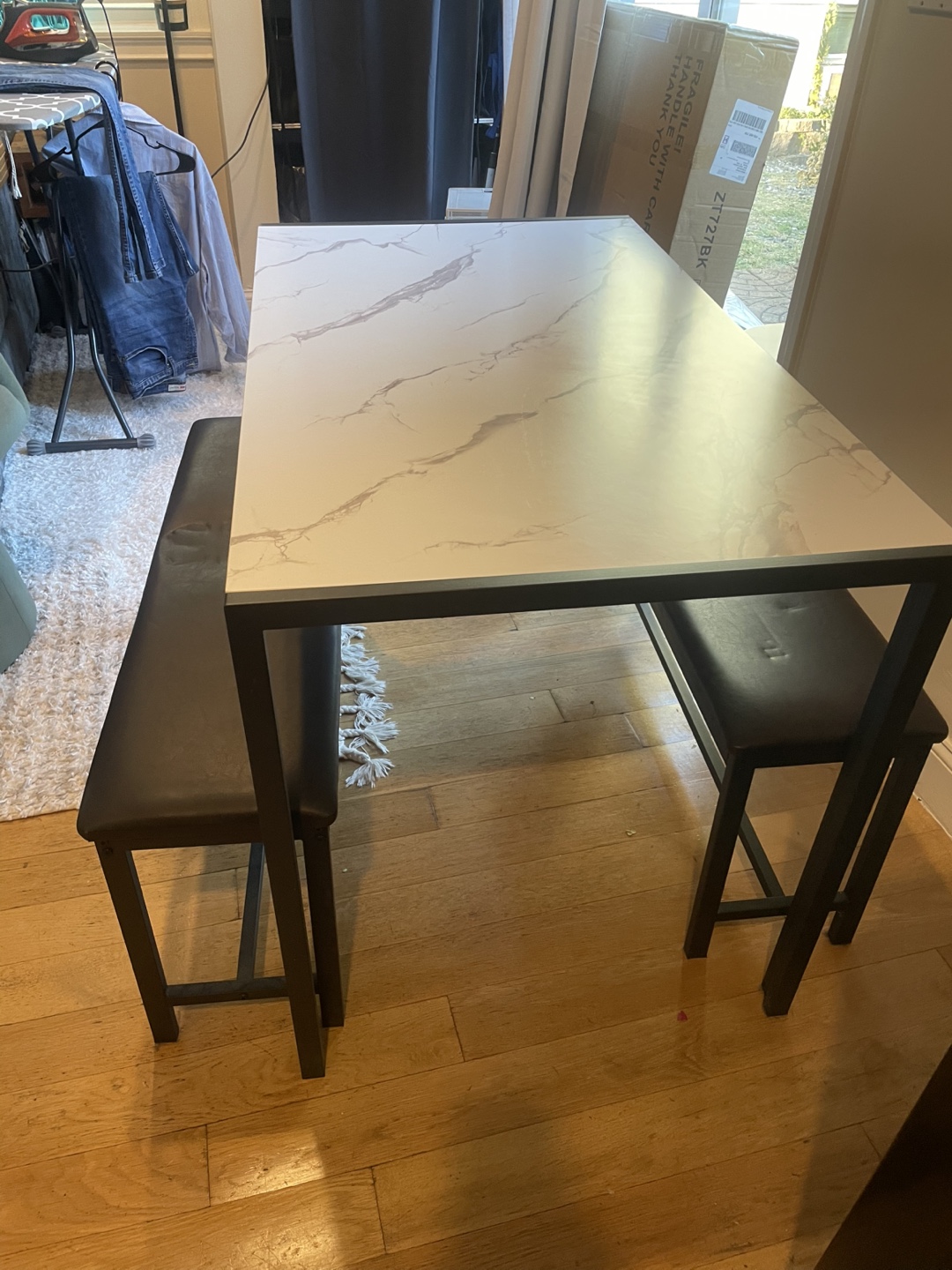 LinkRomat Dining Table Set with 2 Benches - White - photo 3