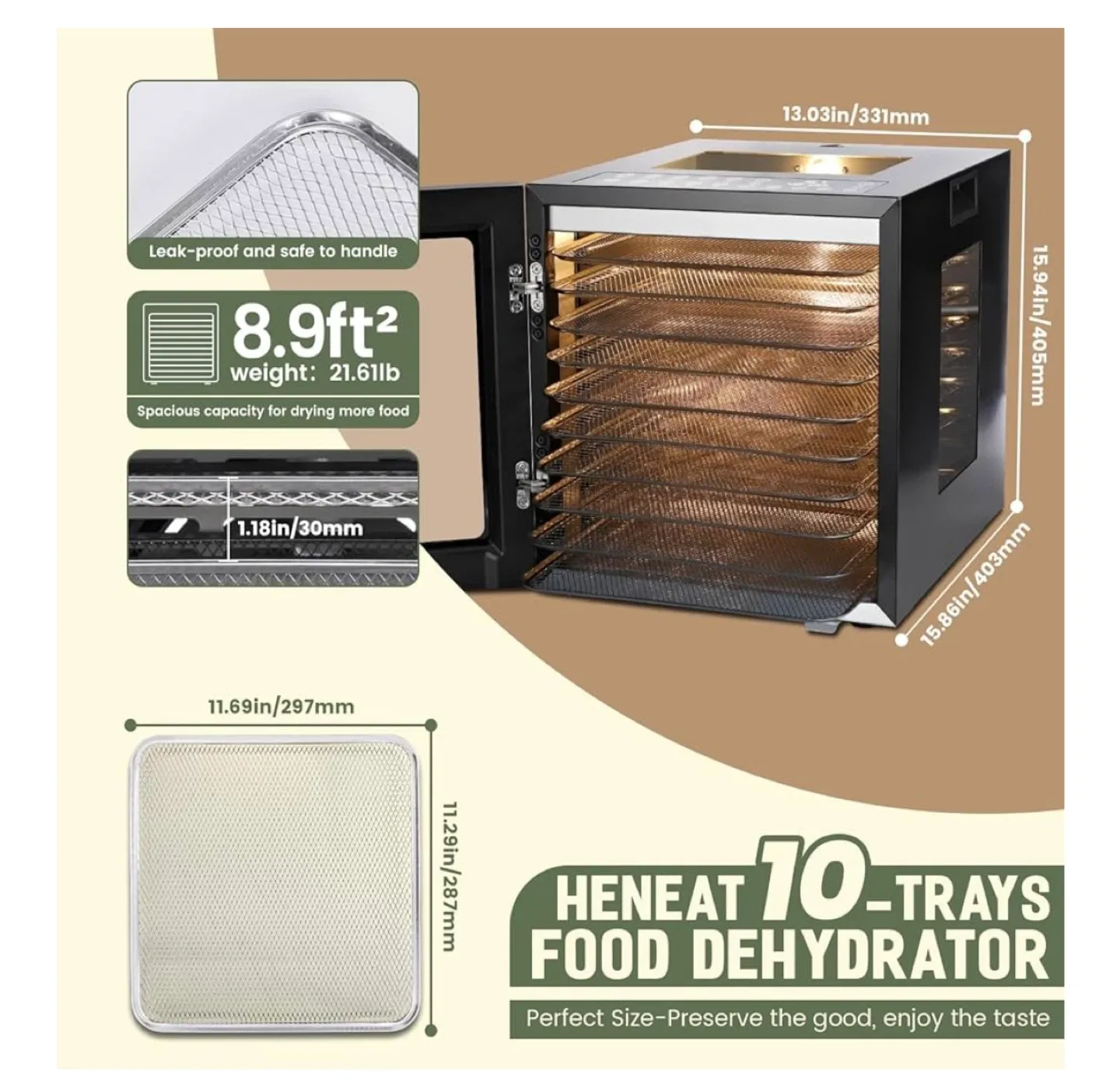 Heneat 10-Tray Food Dehydrator image indicator(3)