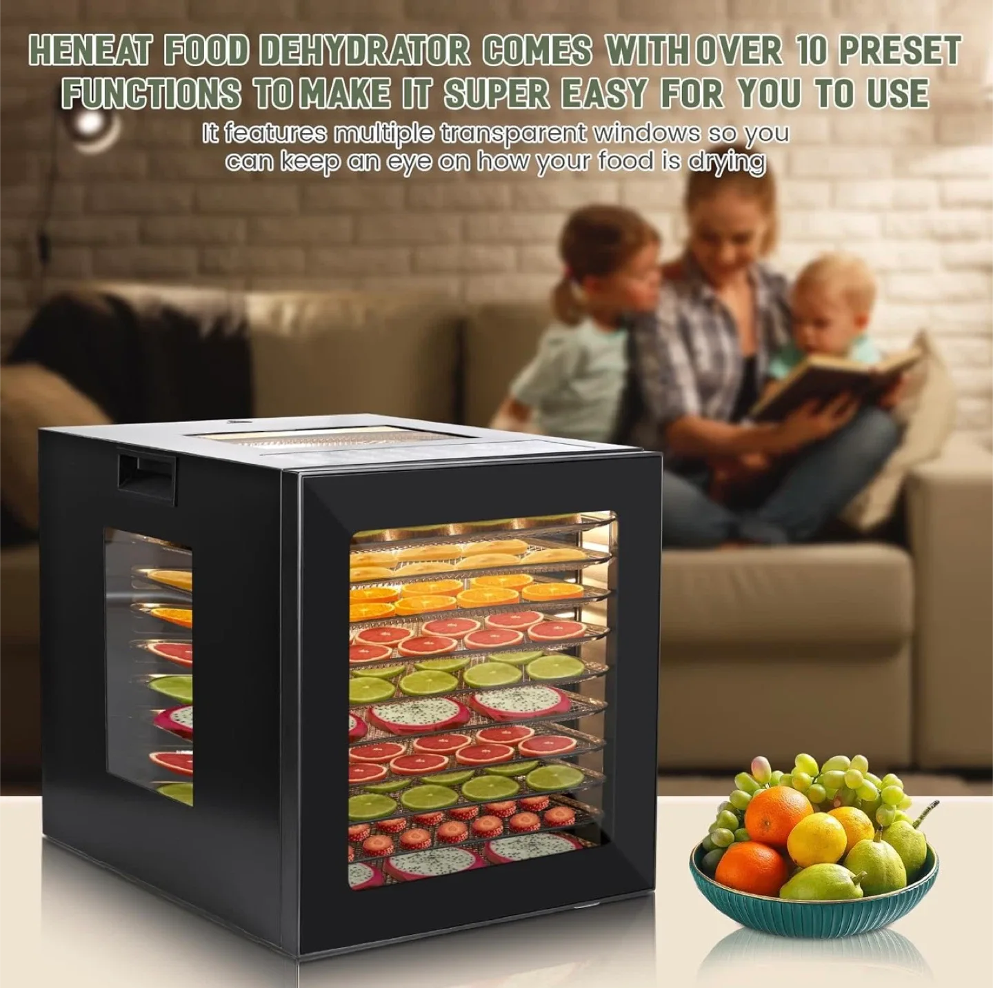 Heneat 10-Tray Food Dehydrator image indicator(10)