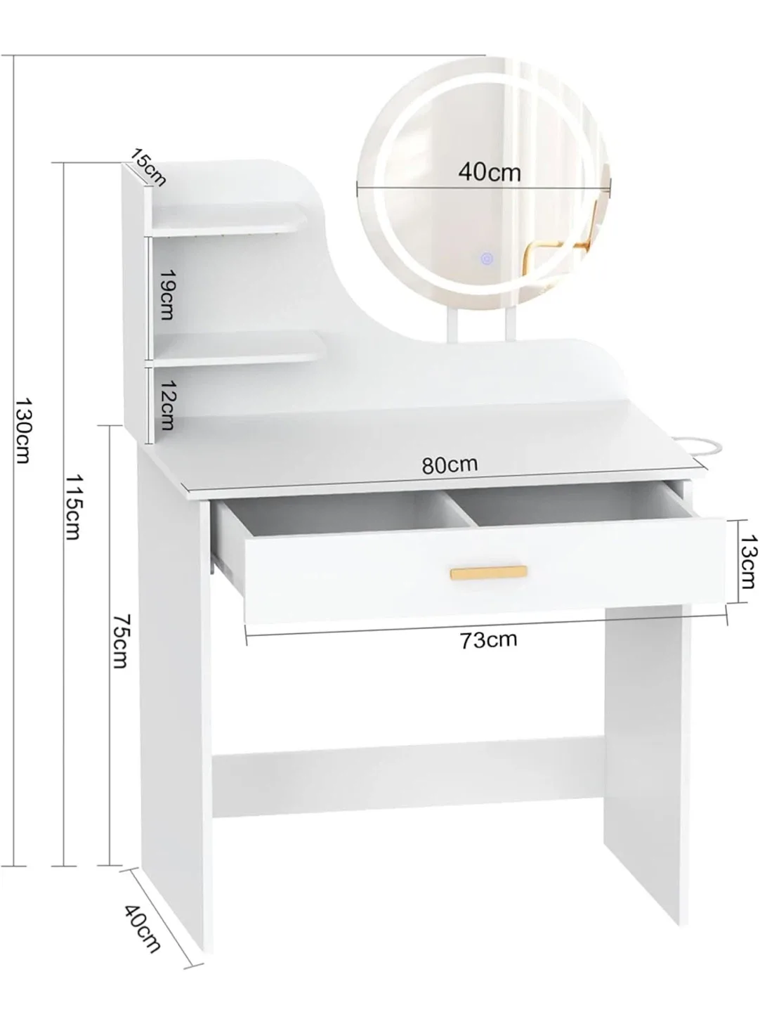 Vanity Makeup Table with Lighted Mirror - White image indicator(3)