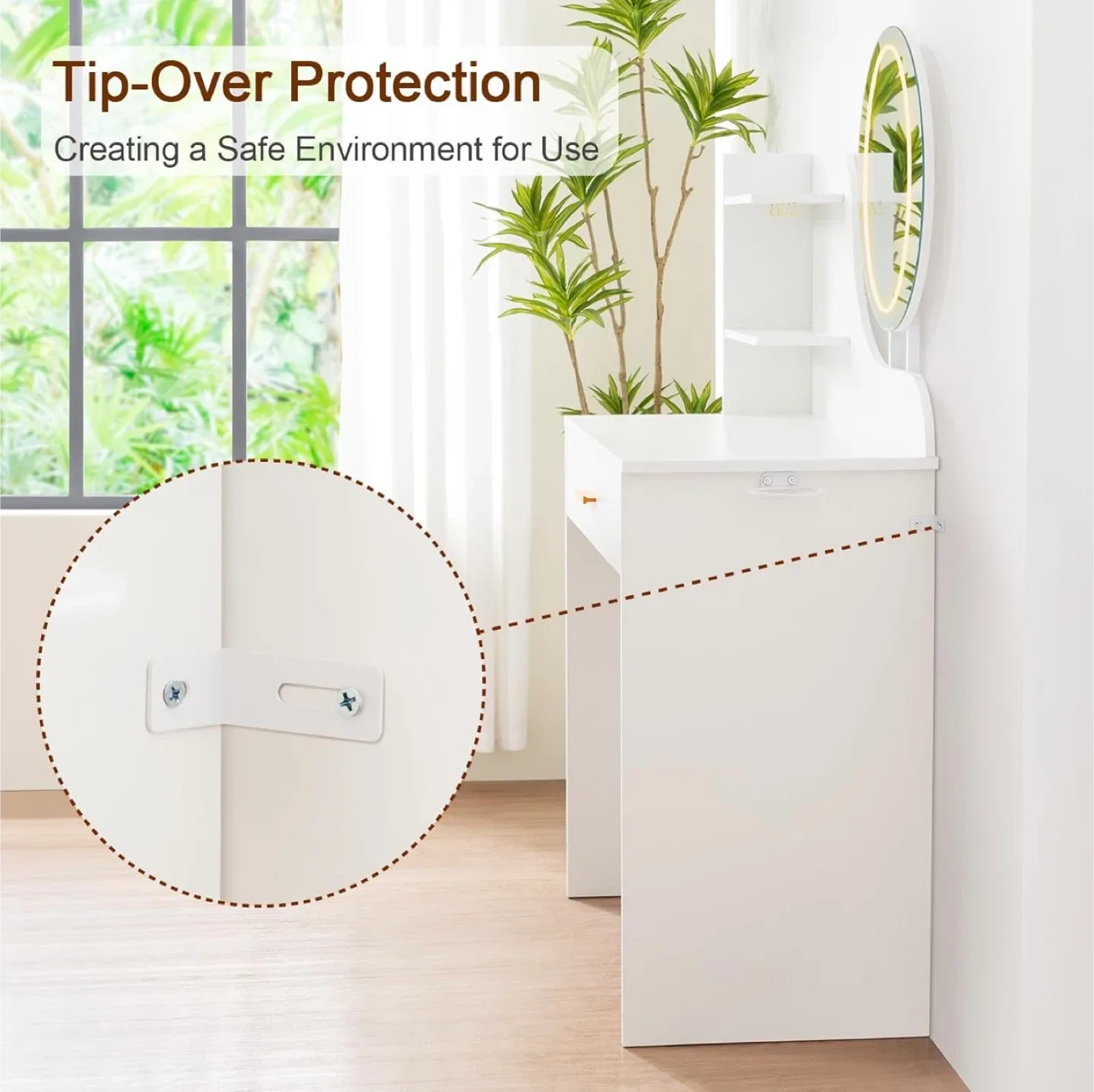 Vanity Makeup Table with Lighted Mirror - White image indicator(4)