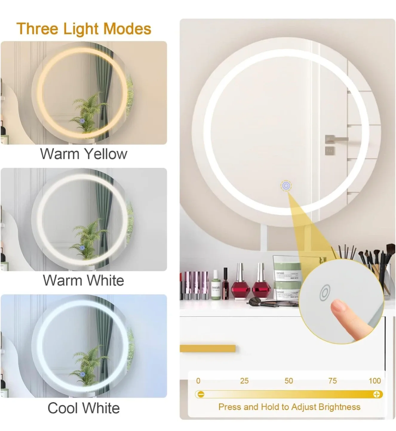 Vanity Makeup Table with Lighted Mirror - White image indicator(5)