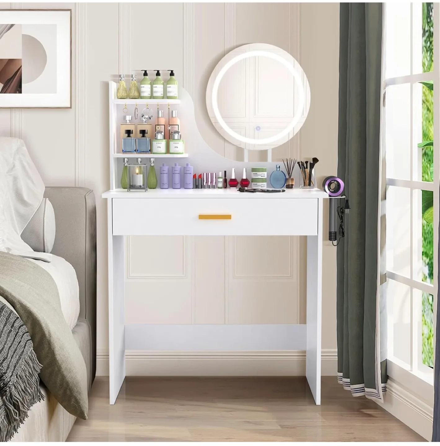 Vanity Makeup Table with Lighted Mirror - White image indicator(2)