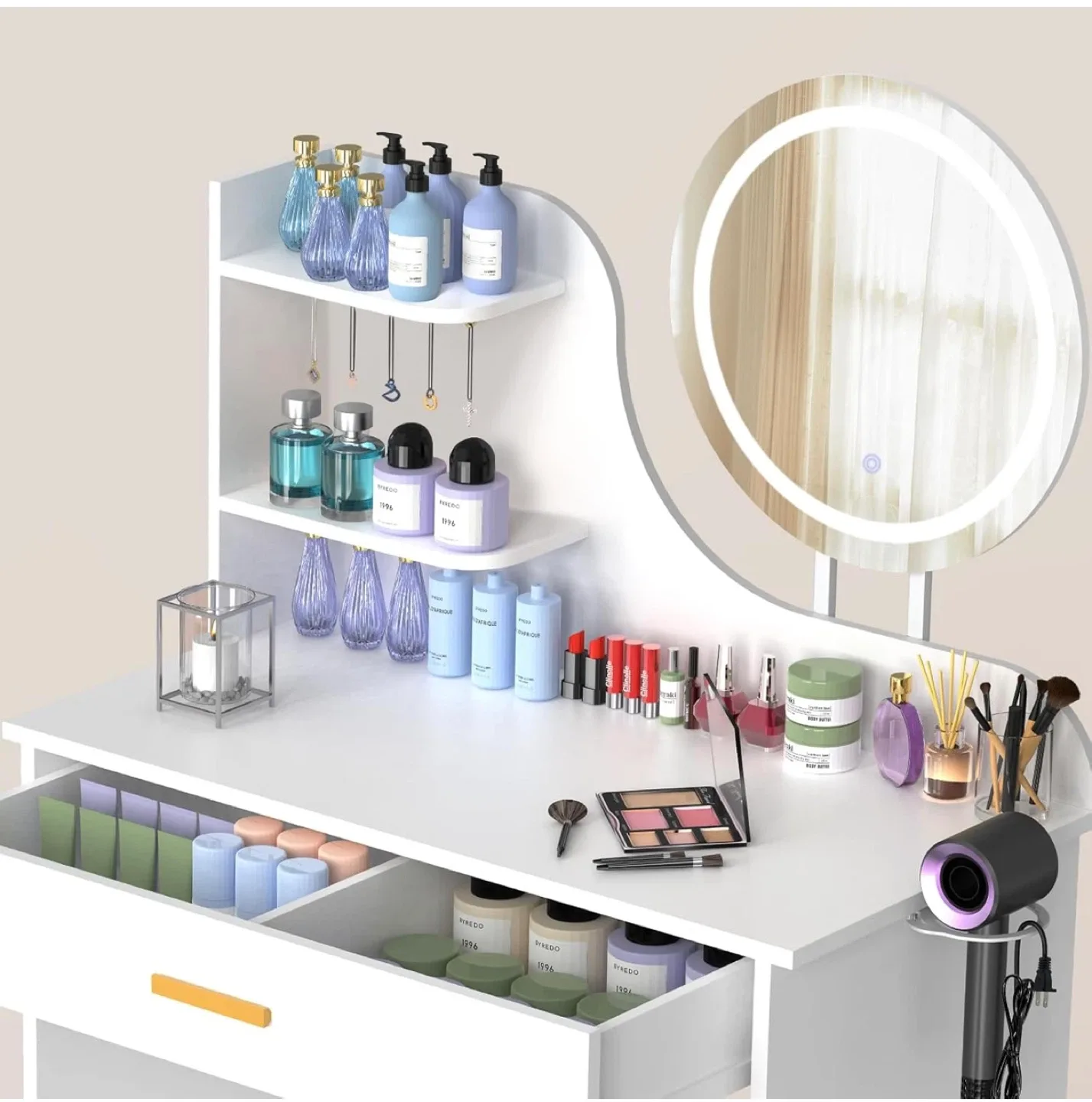 Vanity Makeup Table with Lighted Mirror - White image indicator(6)