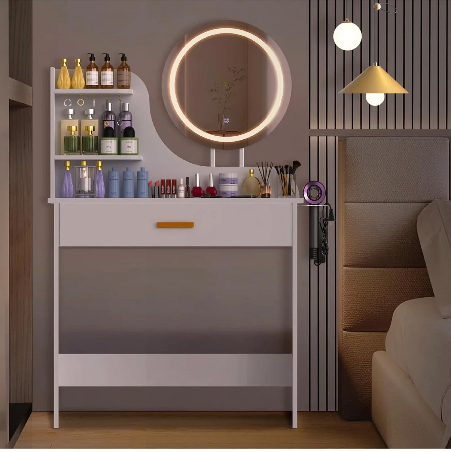 Vanity Makeup Table with Lighted Mirror - White image indicator(9)