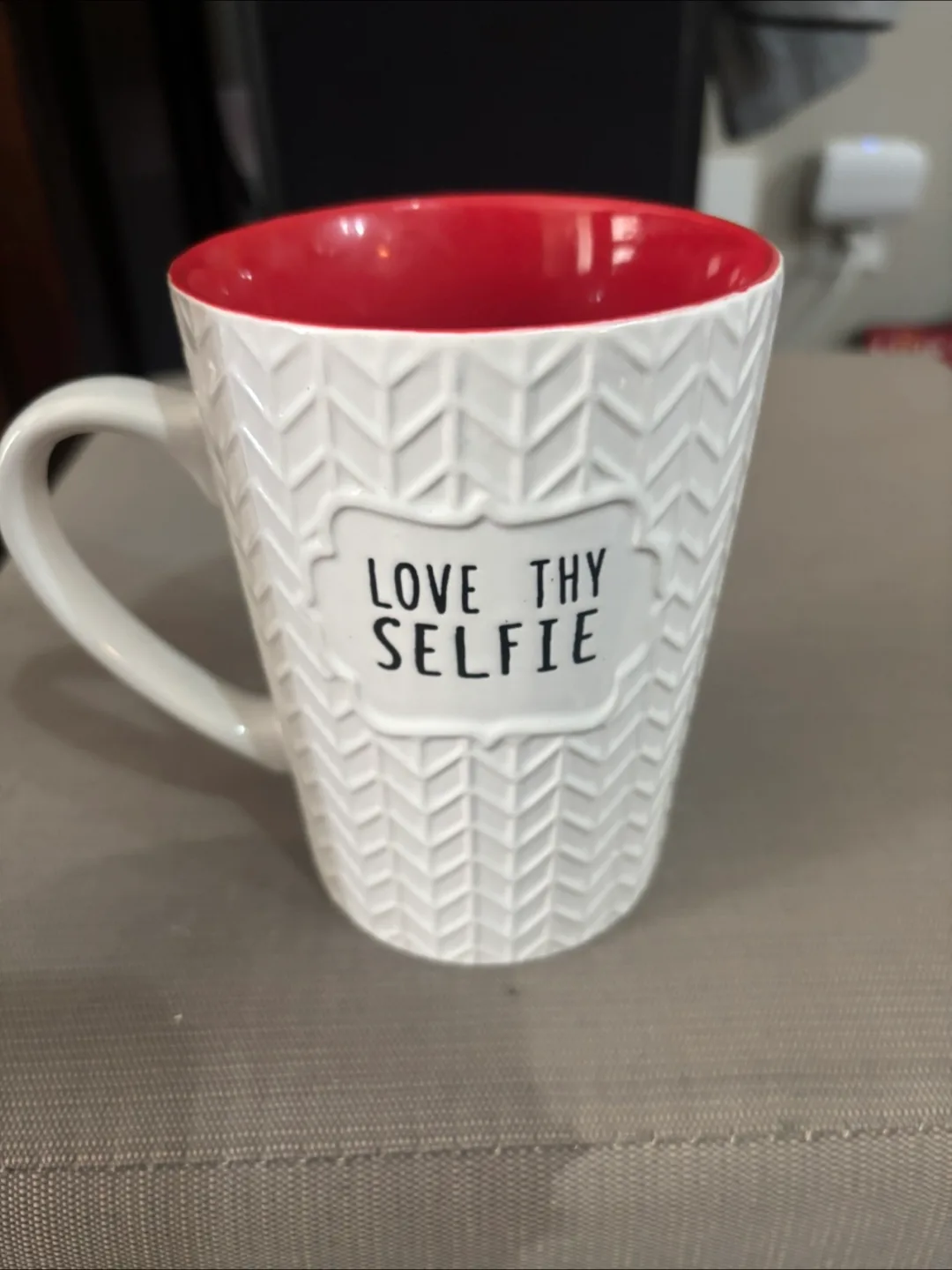 Love Thy Selfie White & Red Mug thumbnail