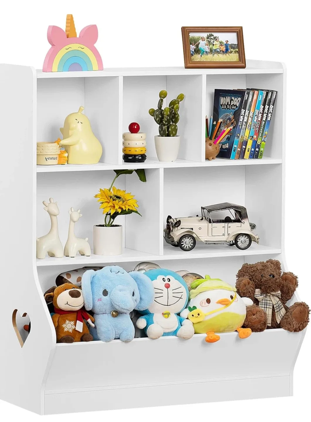 Kids White Bookshelf with Toy Storage thumbnail