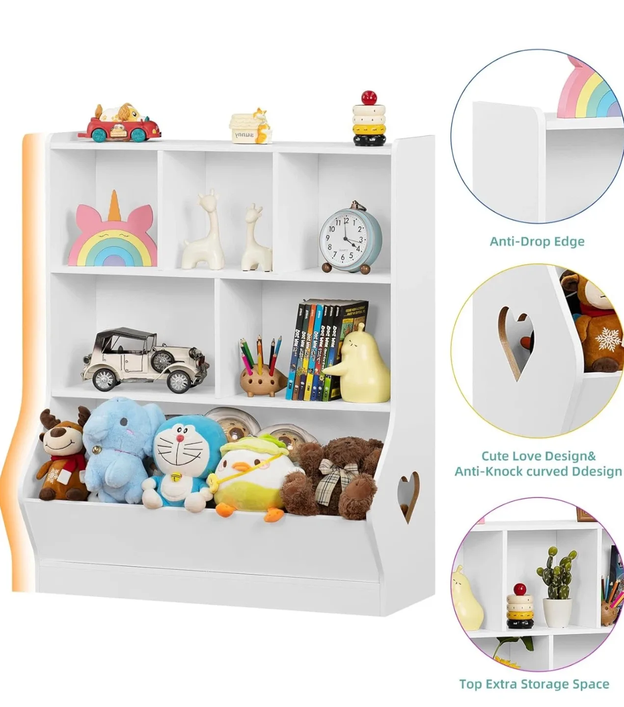 Kids White Bookshelf with Toy Storage image indicator(6)