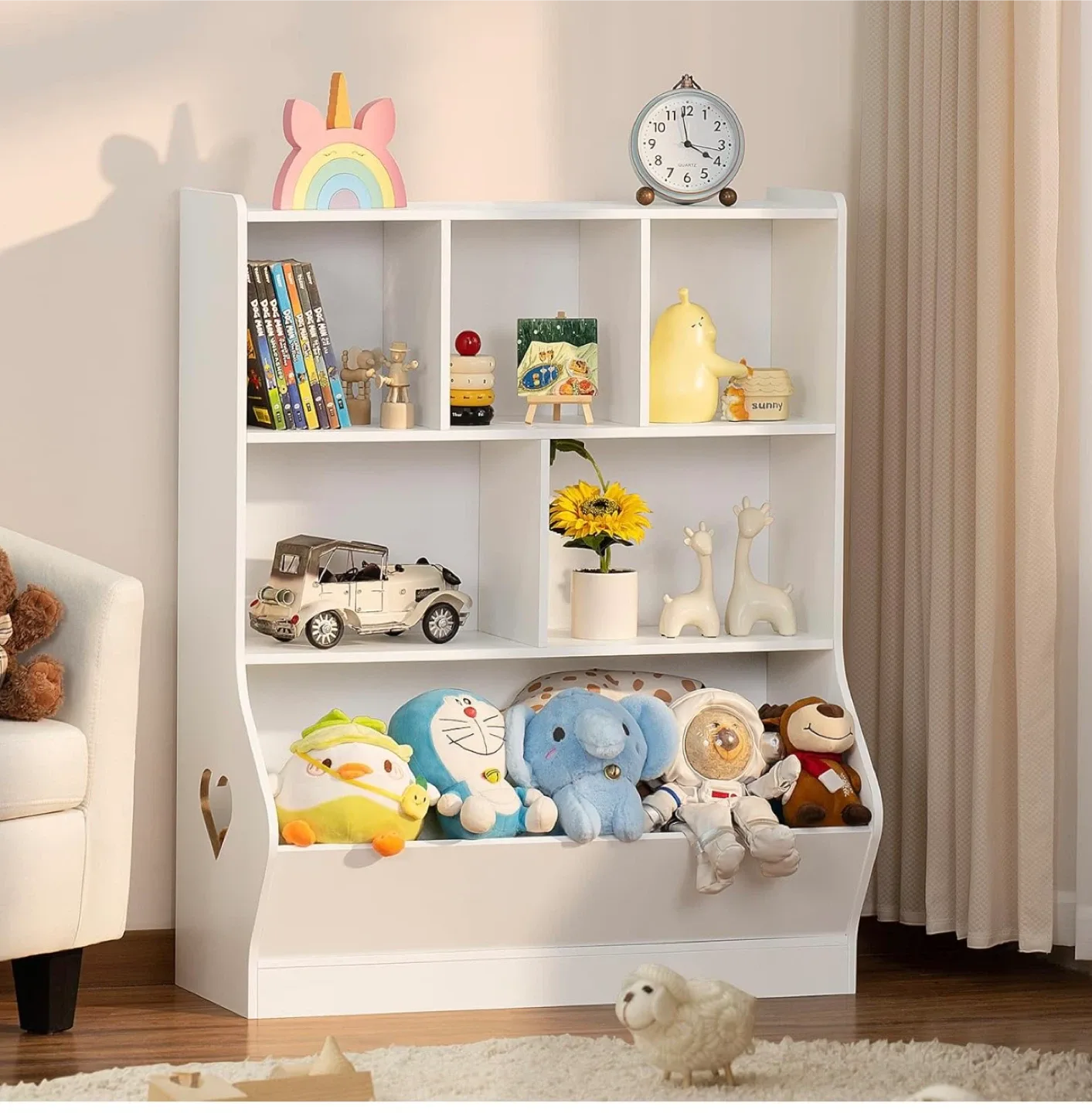 Kids White Bookshelf with Toy Storage image indicator(3)