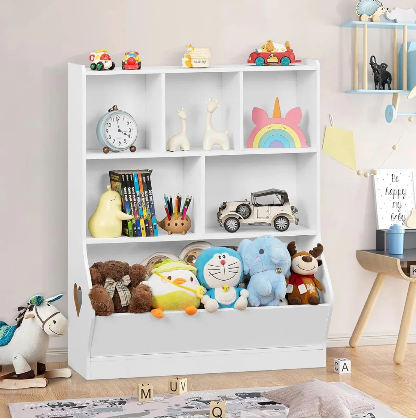 Kids White Bookshelf with Toy Storage image indicator(7)