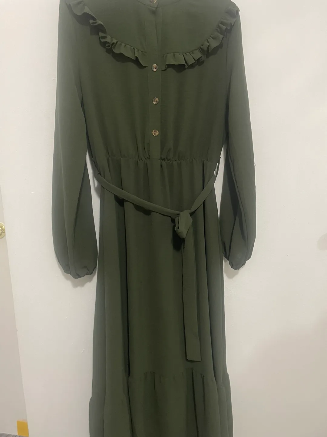 Olive Green Ruffle Collar Dress thumbnail