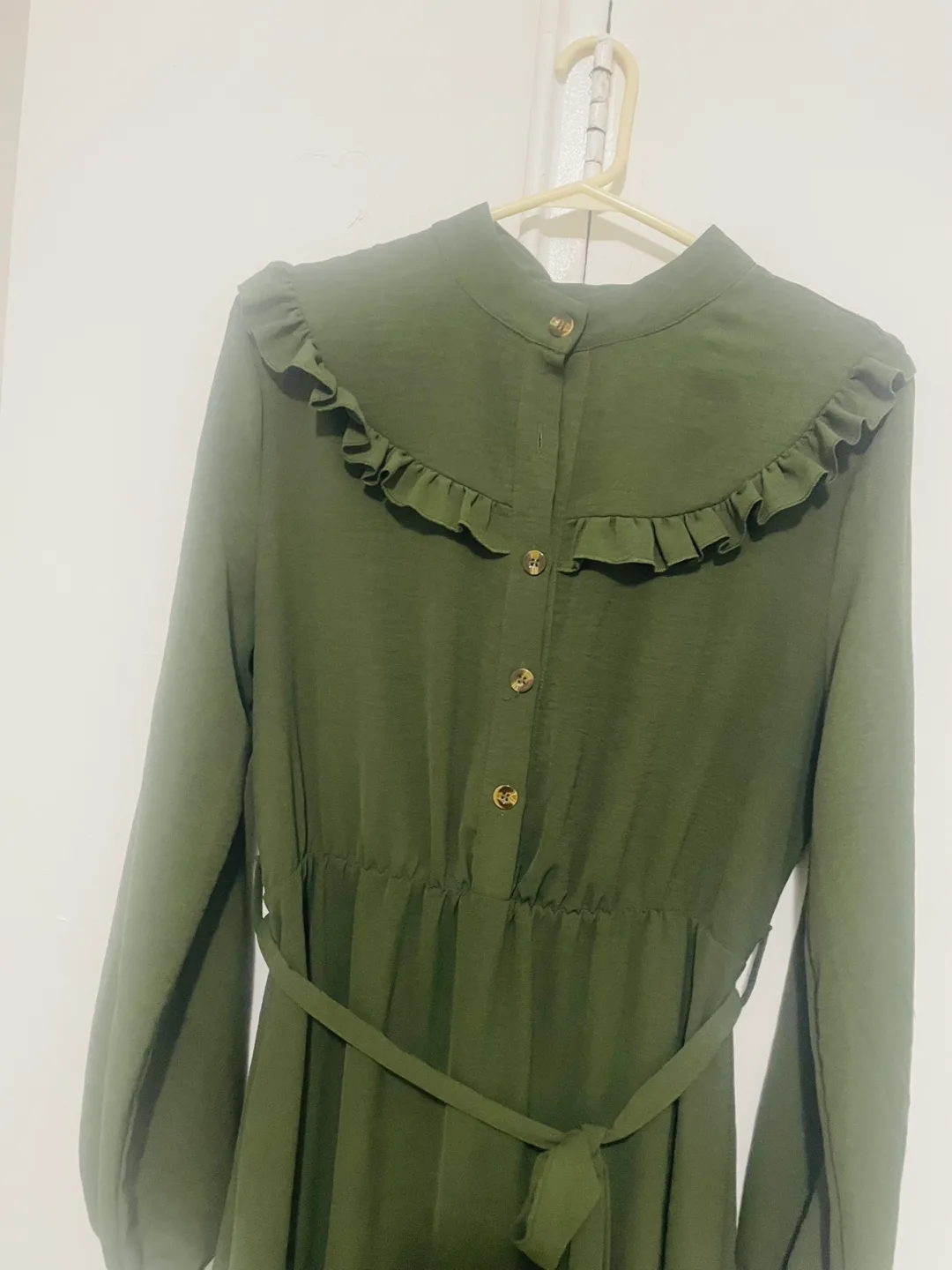 Olive Green Ruffle Collar Dress image indicator(4)