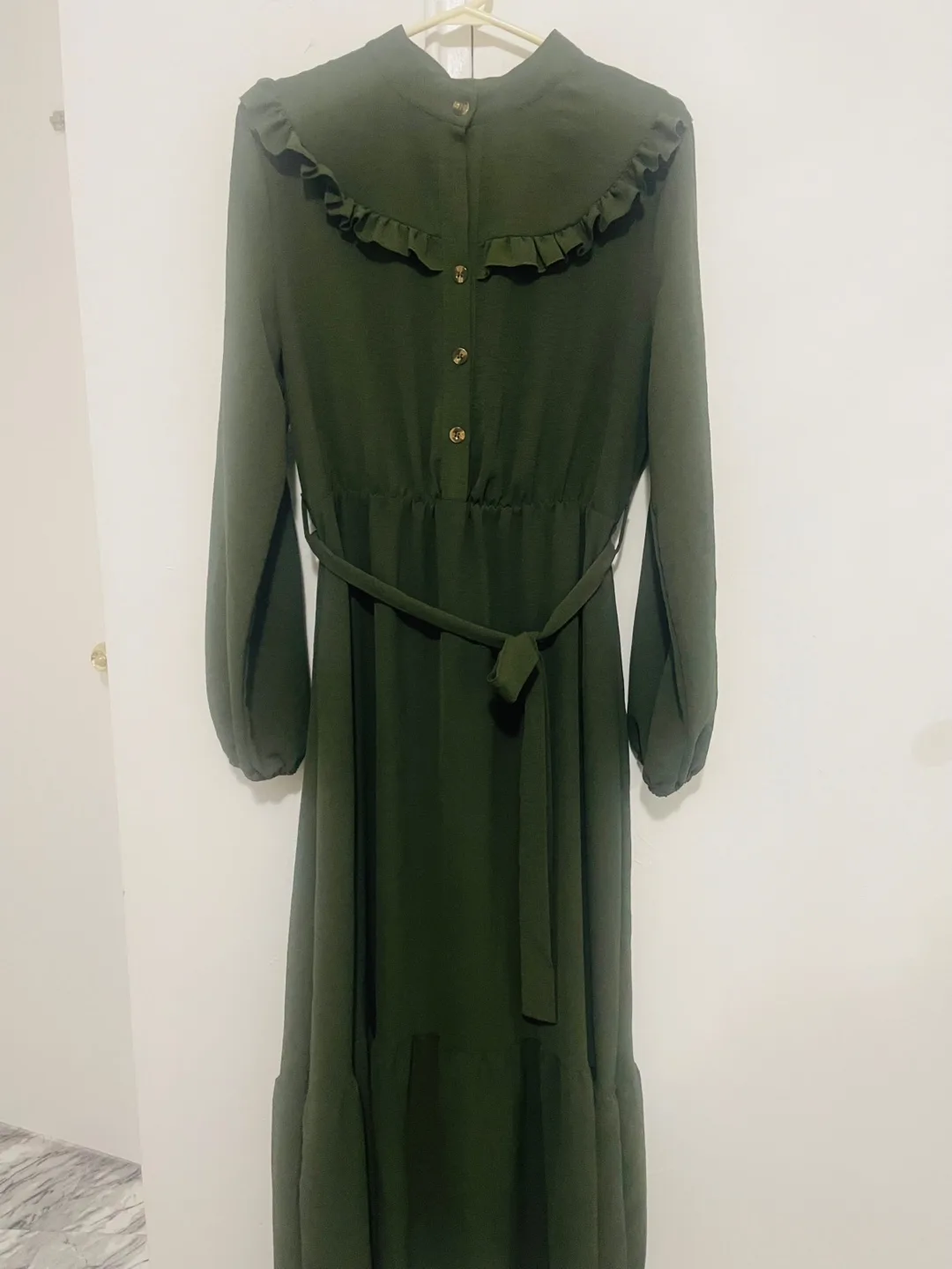 Olive Green Ruffle Collar Dress image indicator(3)