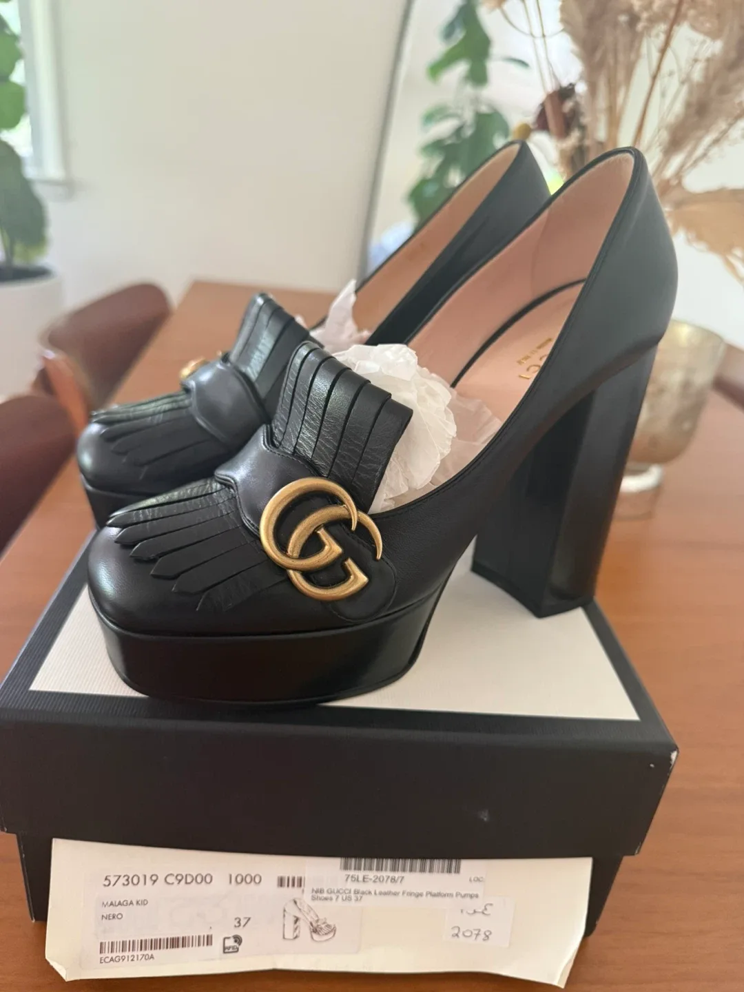 Gucci Malaga Black Leather Fringe Platform Pumps - Size 7 image indicator(5)
