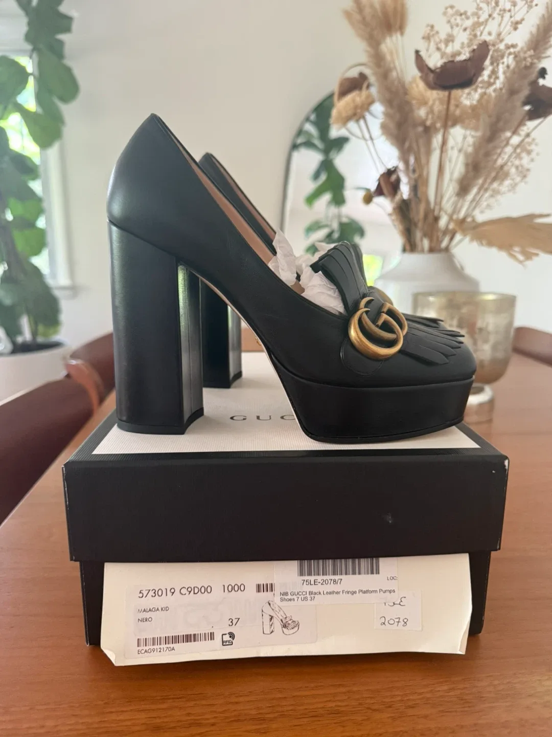 Gucci Malaga Black Leather Fringe Platform Pumps - Size 7 image indicator(3)