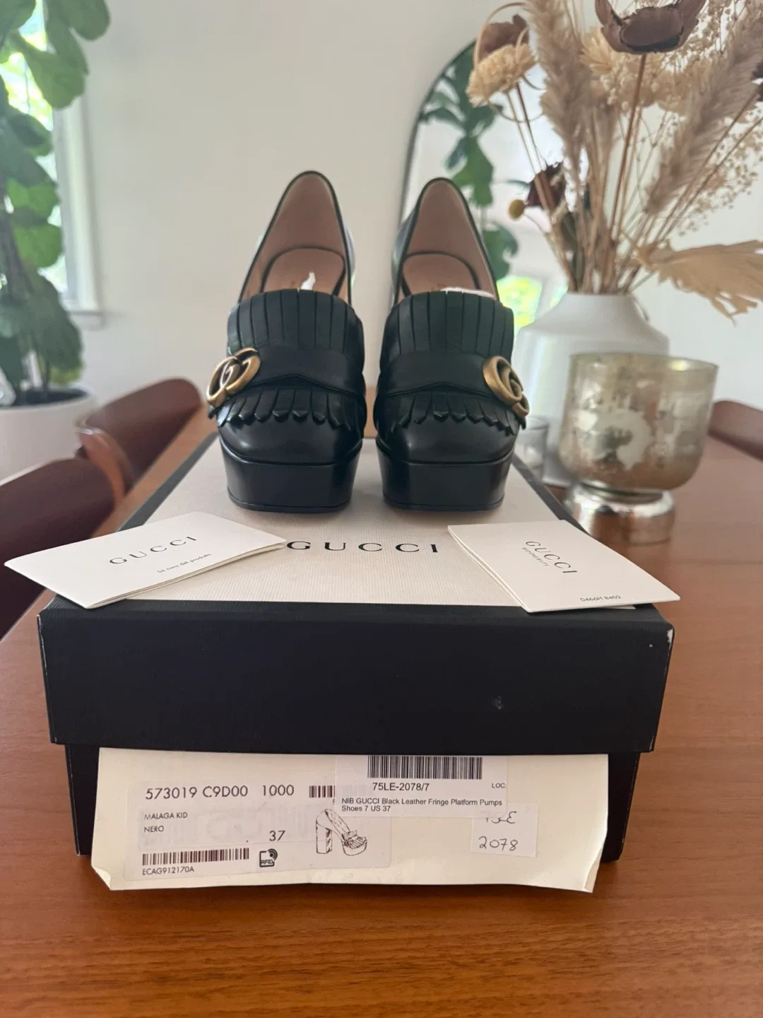 Gucci Malaga Black Leather Fringe Platform Pumps - Size 7 image indicator(2)