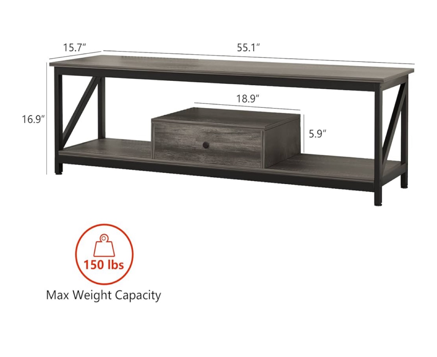Rustic Gray TV Stand with Drawer - photo 2