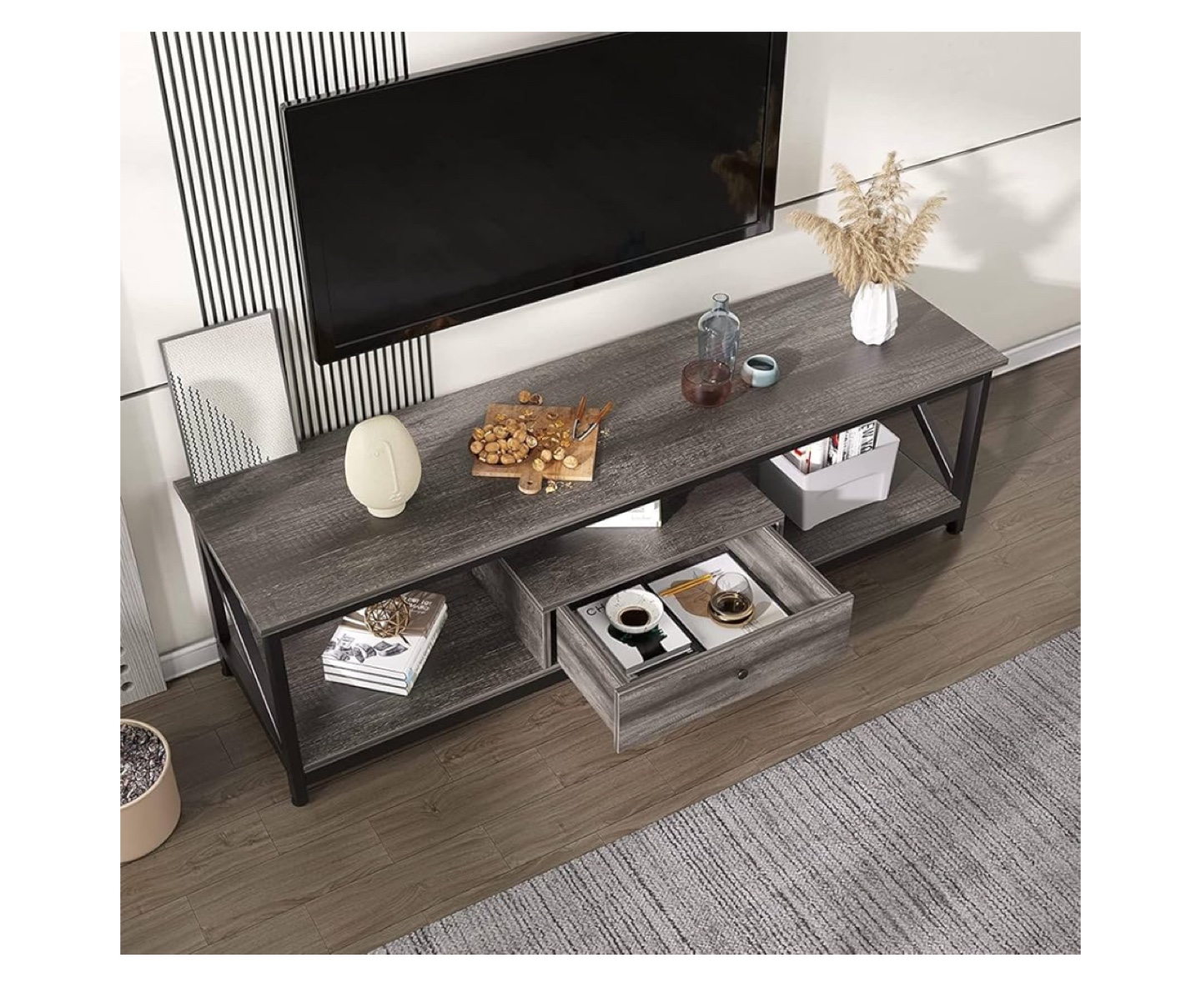 Rustic Gray TV Stand with Drawer - photo 3
