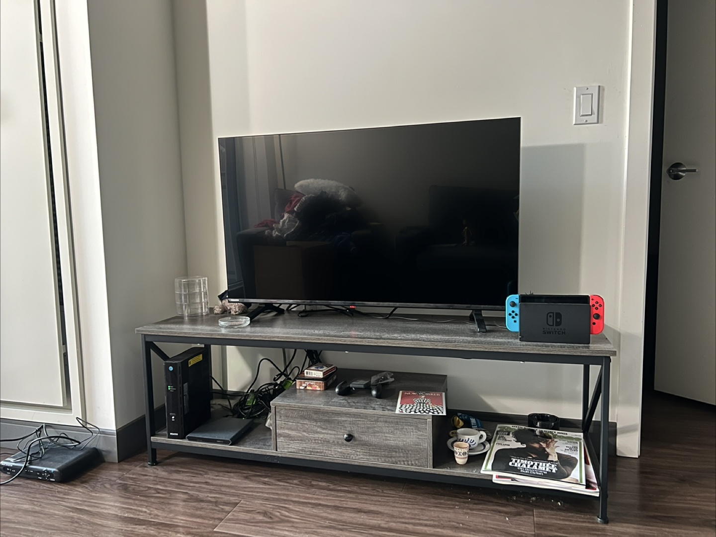 Rustic Gray TV Stand with Drawer