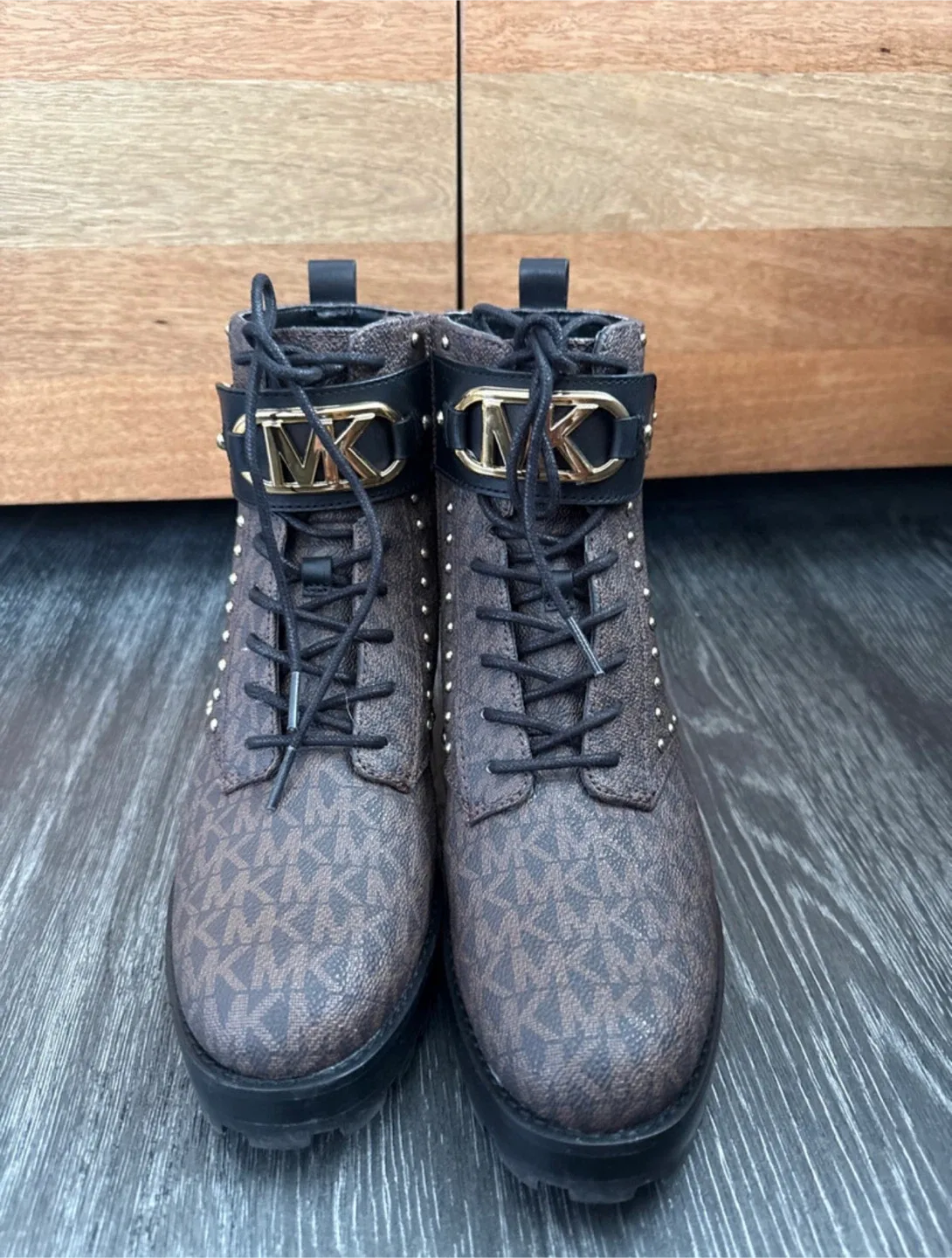 Michael Kors Brown Logo Combat Boots Size 6 image indicator(2)