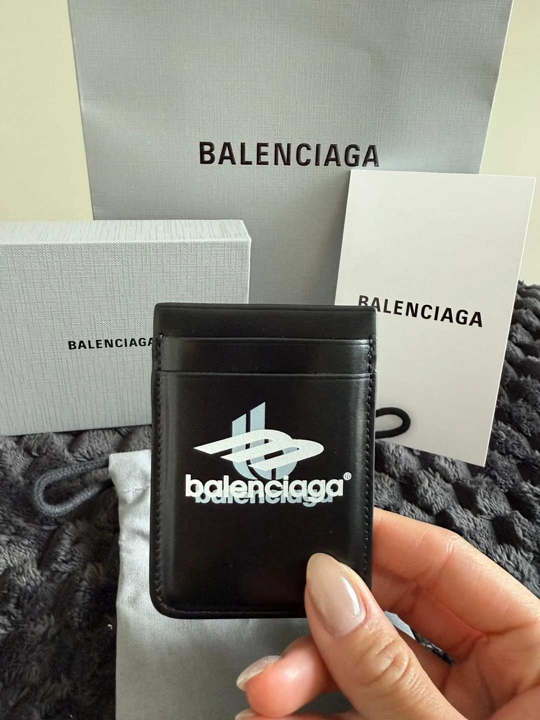Balenciaga Black Leather magnet  Card Holder thumbnail