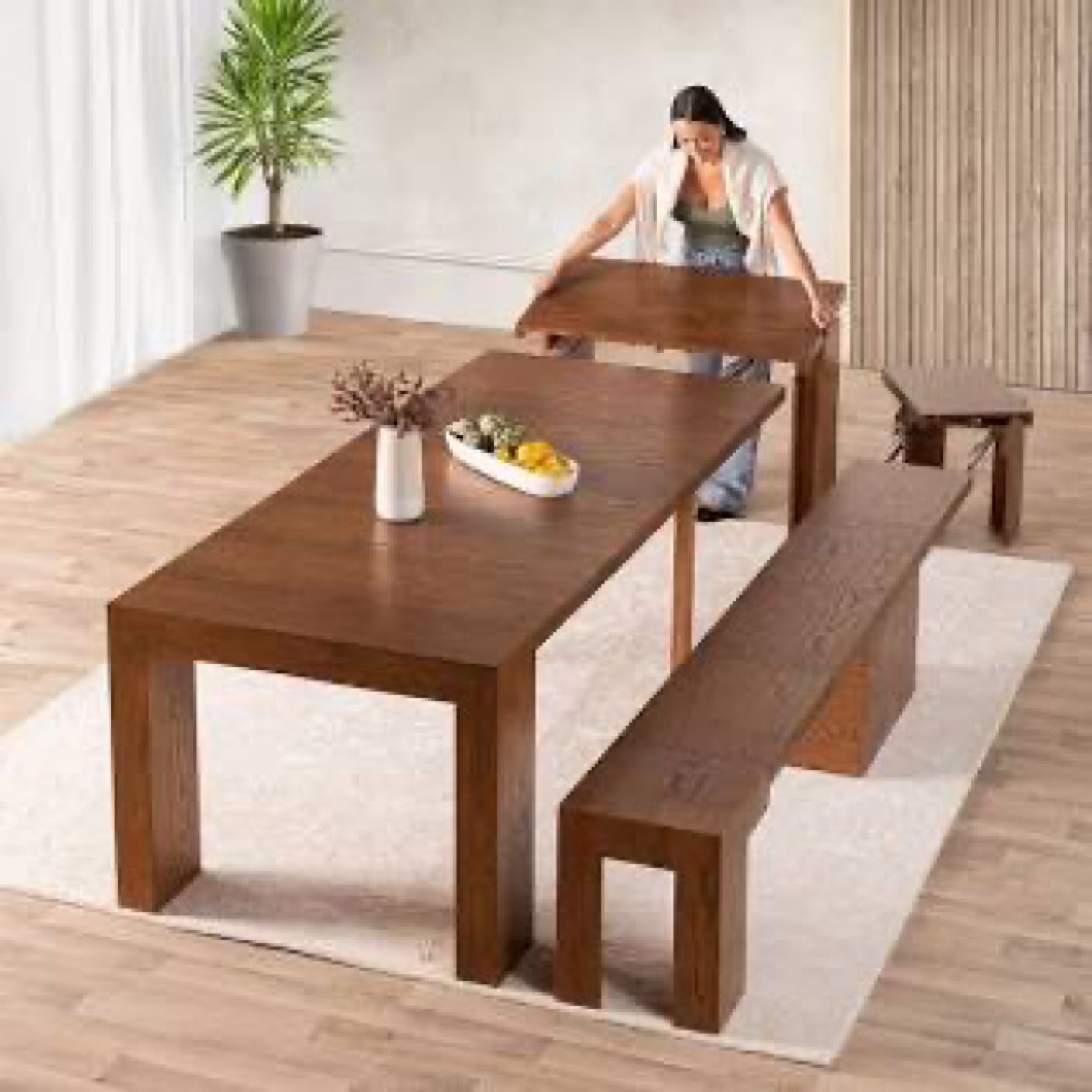 Dining Transformer Table with Benches and coffee table