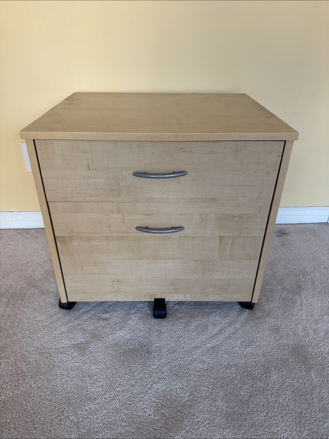 Light Wood 2-Drawer Rolling File Cabinet