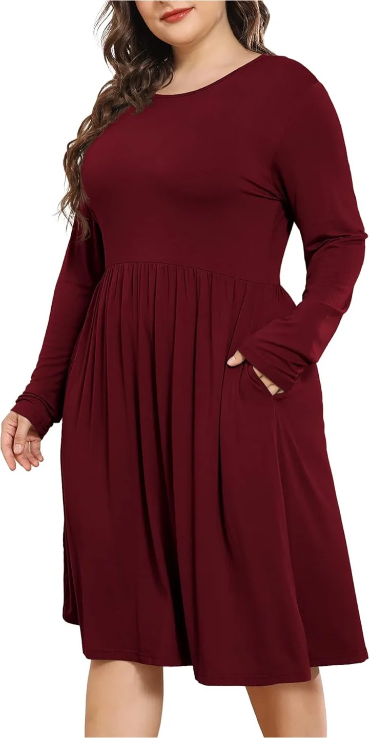 Elegant Burgundy Red Long Sleeve Dress sz L thumbnail
