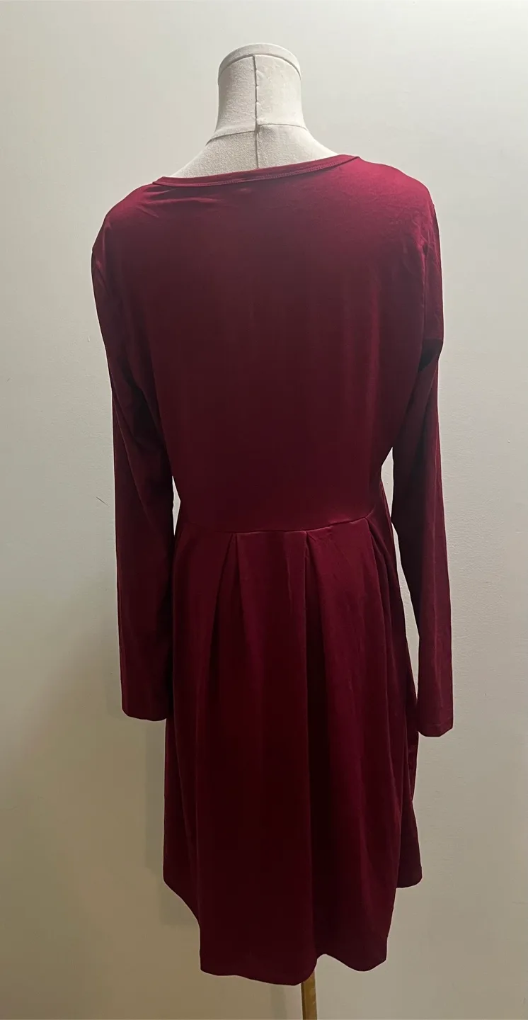 Elegant Burgundy Red Long Sleeve Dress sz L image indicator(7)