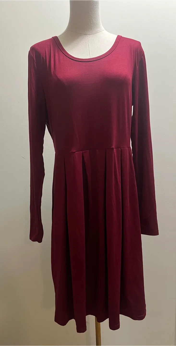 Elegant Burgundy Red Long Sleeve Dress sz L image indicator(6)