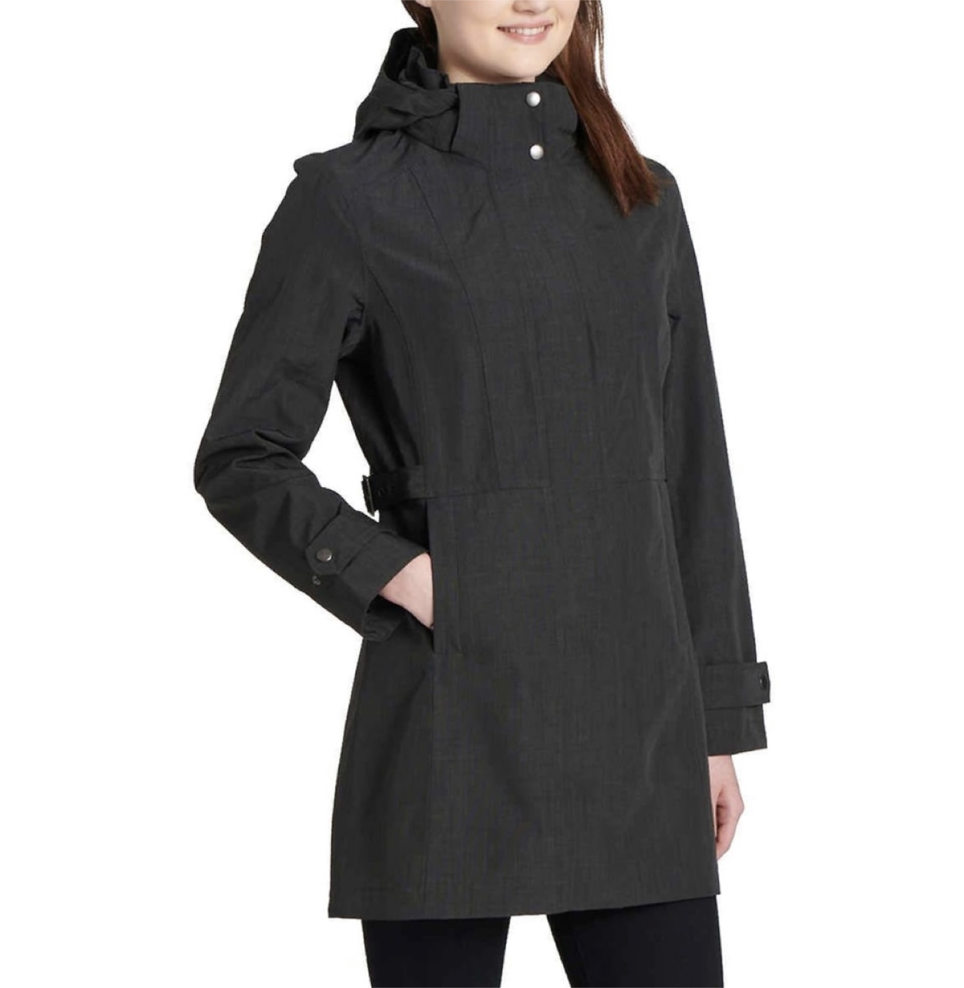 Kirkland Signature Womens Hooded Trench Coat Charcoal Size S